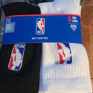 NBA Men's Crew Socks - Black and White, 6 Pairs, Fita Sizes 6 To 12
